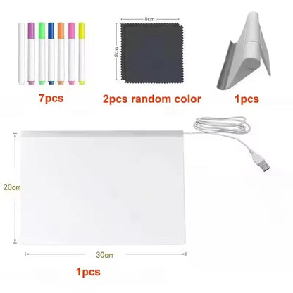 LED Drawing Board Acrylic Message Board Erasable USB Drawing Board Birthday Gift Advertising for Creative Activities with Stand