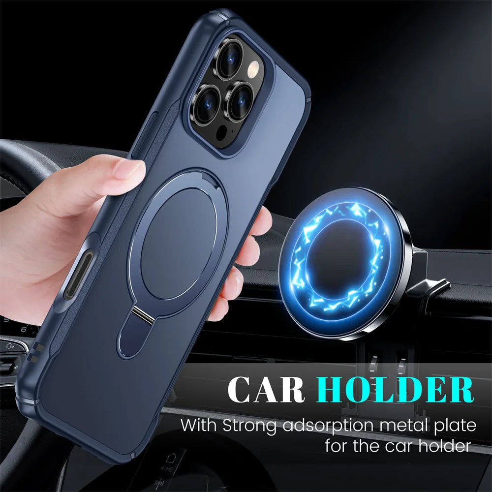 MagSafe Magnetic Fold Stand Phone Case – Shockproof Bumper Cover | iPhone 11 to 17 Pro Max