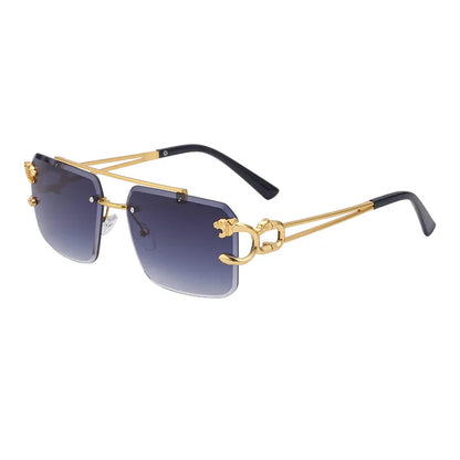 Fashion Metal Leopard Rimless Sunglasses – UV400 Double Bridge Gradient Shades for Men & Women
