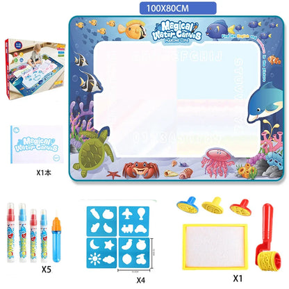 Large Magic Water Drawing Mat Reusable Doodle Coloring Board with Pens Montessori Educational Painting Toy for Kids Gift