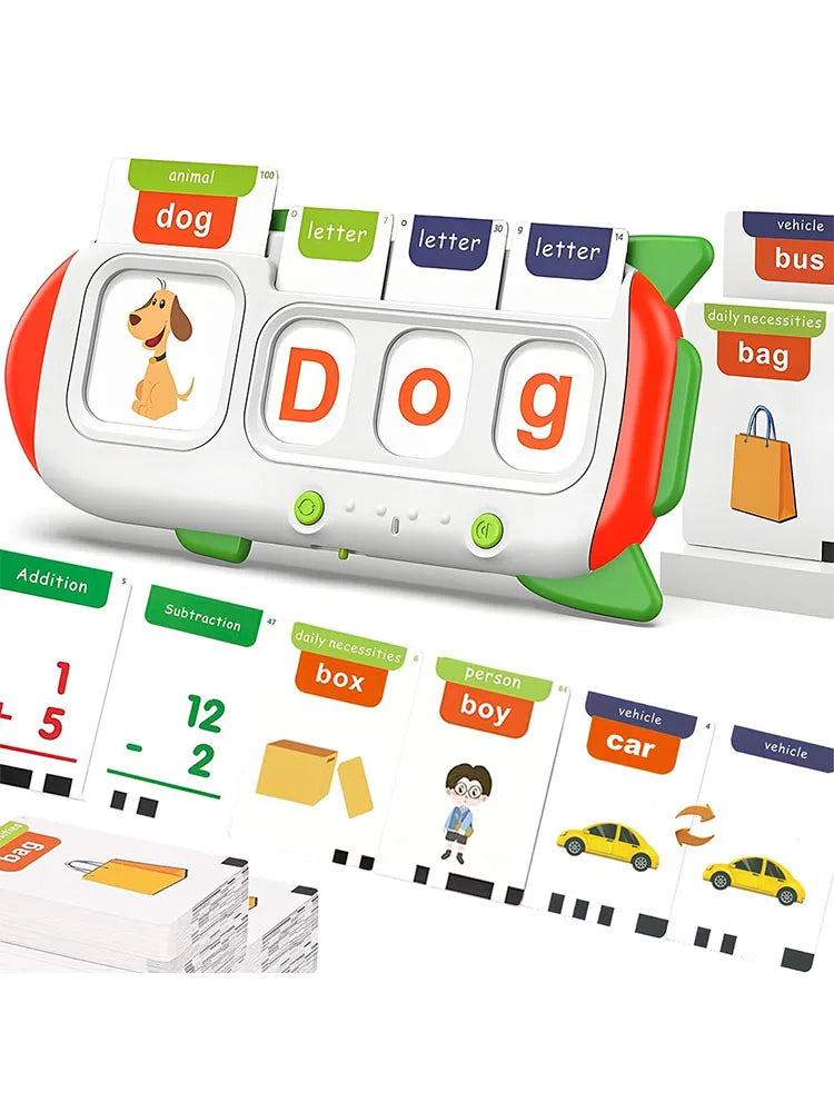 Kids Learning Flash Card Machine – English Spelling, Math & Music Early Education Toy with Sound Feedback – Rechargeable