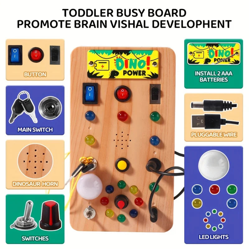 Montessori Busy Board Sensory Toy with LED Light Simulation Switch Control Board Jigsaw Early Education Learning Children's Game