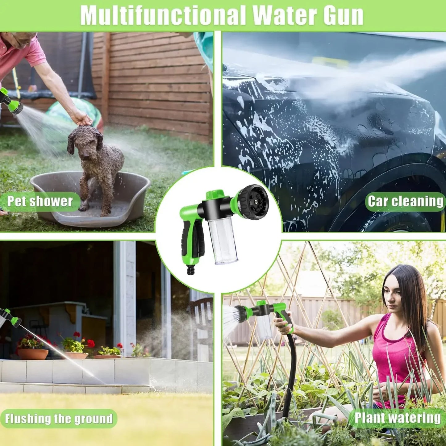 8-in-1 High Pressure Pet Shower Sprayer with Foam – Dog Bath & Garden Hose Nozzle