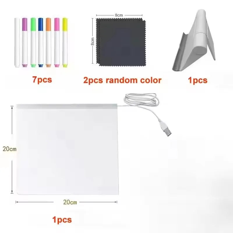LED Drawing Board Acrylic Message Board Erasable USB Drawing Board Birthday Gift Advertising for Creative Activities with Stand