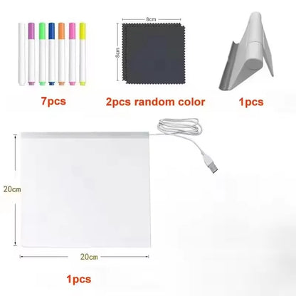LED Drawing Board Acrylic Message Board Erasable USB Drawing Board Birthday Gift Advertising for Creative Activities with Stand