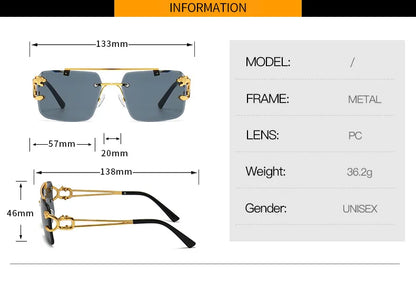 KAMMPT Vintage Rimless Sunglasses – UV400 Gradient Square Shades for Men & Women