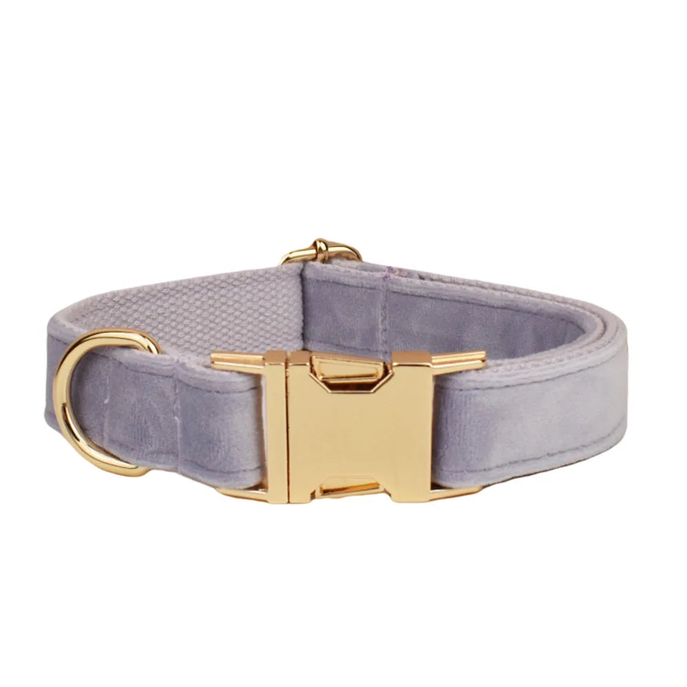 Personalised Velvet Dog Collar – Custom Engraved Name & ID Tag | Adjustable XS–XL