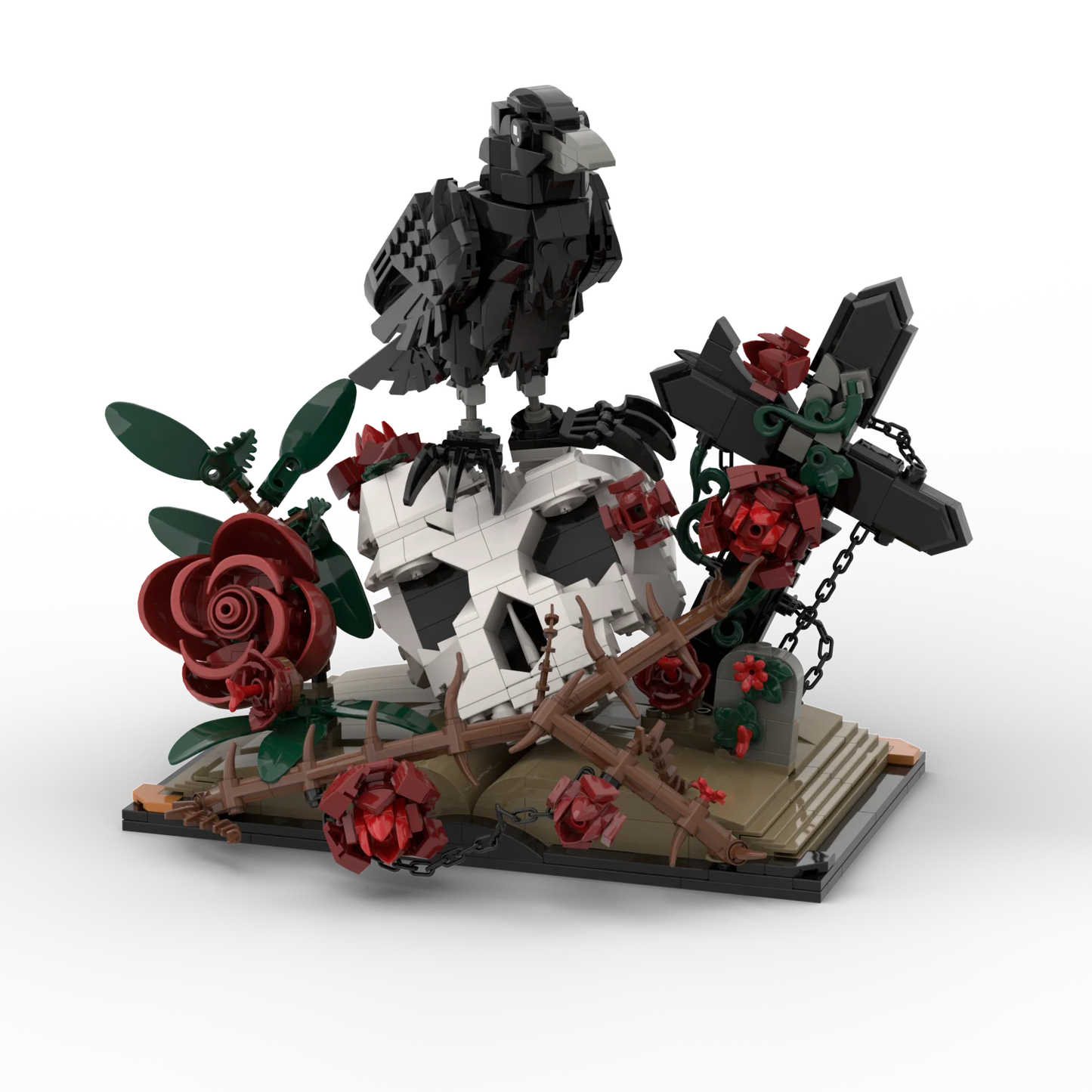 Raven Skull Roses Flower Building Blocks Set , Skull Planter Botanical CollectionKit for Adult, Gift for Christmas, GothicHorror