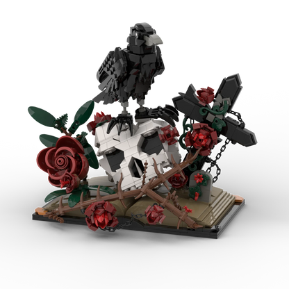 Raven Skull Roses Flower Building Blocks Set , Skull Planter Botanical CollectionKit for Adult, Gift for Christmas, GothicHorror