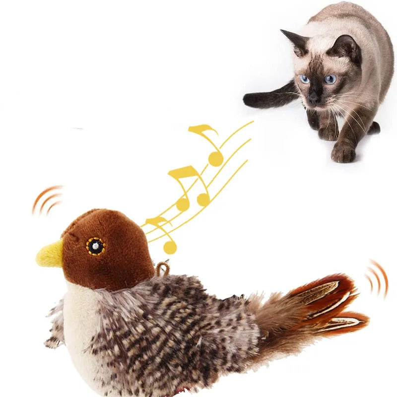 Interactive Cat Toys Flying Bird Cat Toy Flapping Wings Sparrow Catnip Toys Simulated Chirping Bird Plush Toy Pet Cat Toy