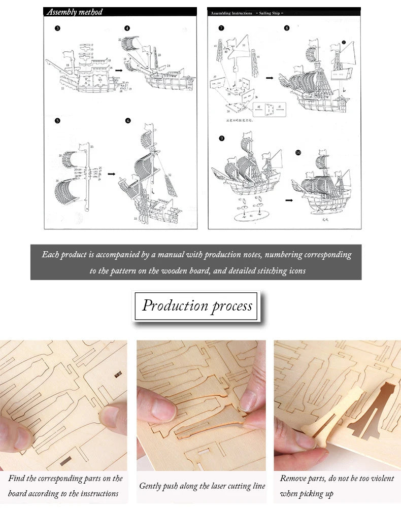 DIY 3D Wooden Puzzle for Assembly Puzzle Laser Cutting Sailing Ship Biplane Steam Locomotive Train Toy DIY Kit for