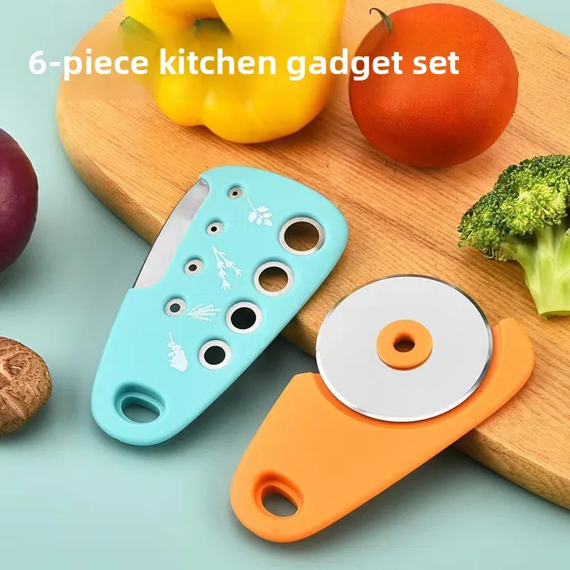 Kitchen Gadget Set – 6-Piece Pizza Knife, Vanilla Cutter, Bottle Opener, Shredder & Garlic Grinder