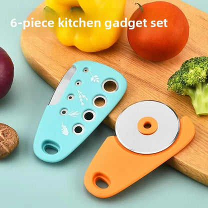 Kitchen Gadget Set – 6-Piece Pizza Knife, Vanilla Cutter, Bottle Opener, Shredder & Garlic Grinder