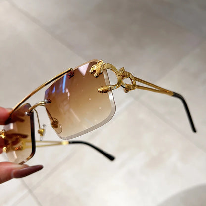 KAMMPT Vintage Rimless Sunglasses – UV400 Gradient Square Shades for Men & Women