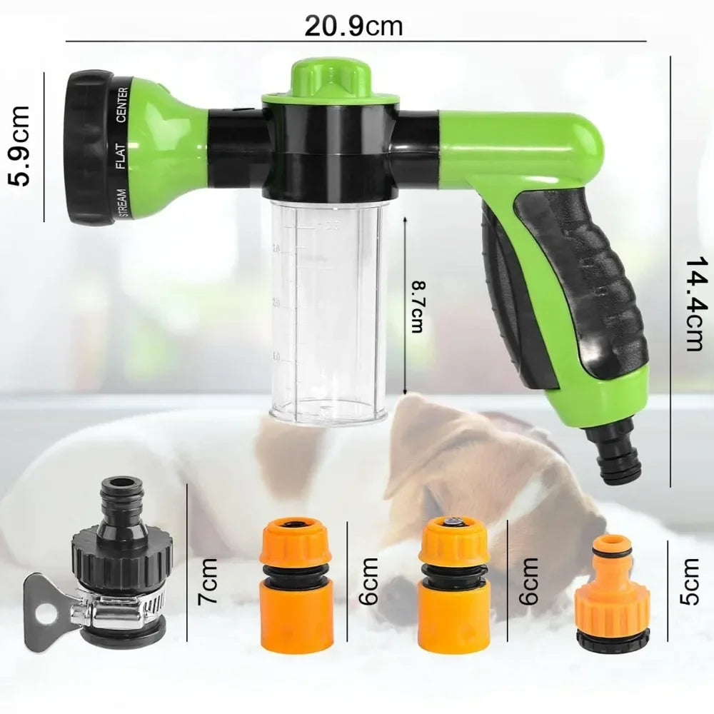 8-in-1 High Pressure Pet Shower Sprayer with Foam – Dog Bath & Garden Hose Nozzle