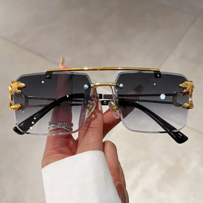 KAMMPT Vintage Rimless Sunglasses – UV400 Gradient Square Shades for Men & Women