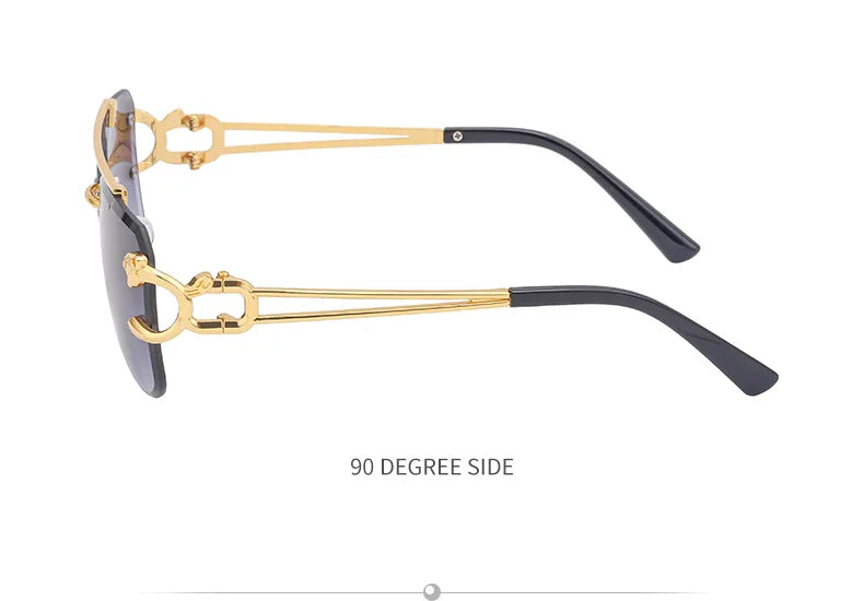 Fashion Metal Leopard Rimless Sunglasses – UV400 Double Bridge Gradient Shades for Men & Women