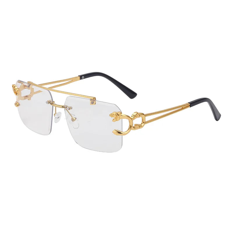 Fashion Metal Leopard Rimless Sunglasses – UV400 Double Bridge Gradient Shades for Men & Women