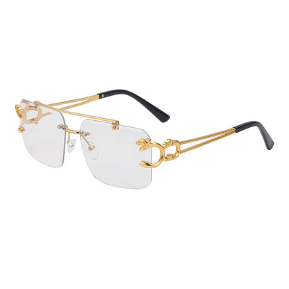 Fashion Metal Leopard Rimless Sunglasses – UV400 Double Bridge Gradient Shades for Men & Women