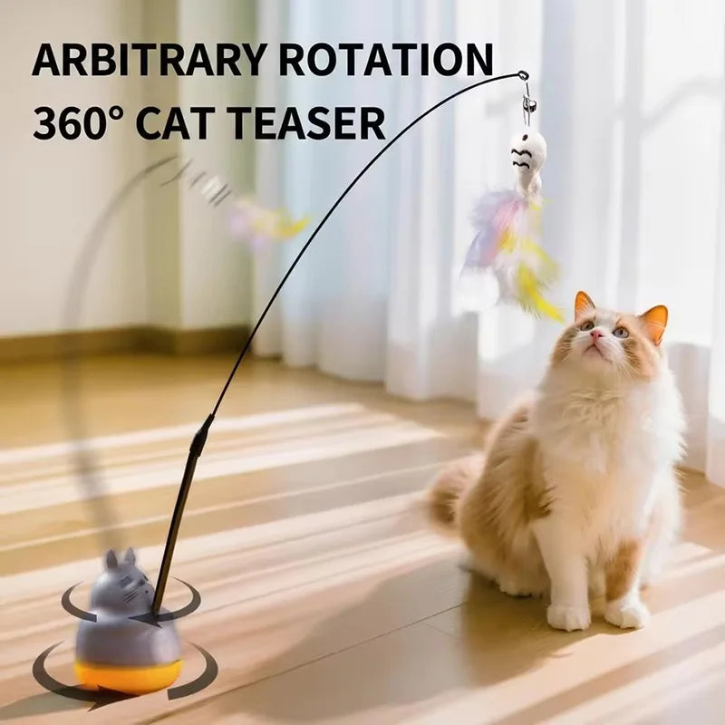 Rotating Feather Cat Wand Toy | Interactive Teaser Stick for Kittens