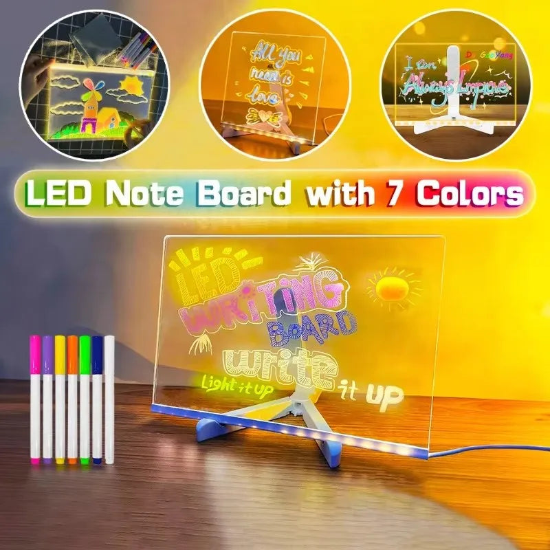 LED Drawing Board Acrylic Message Board Erasable USB Drawing Board Birthday Gift Advertising for Creative Activities with Stand