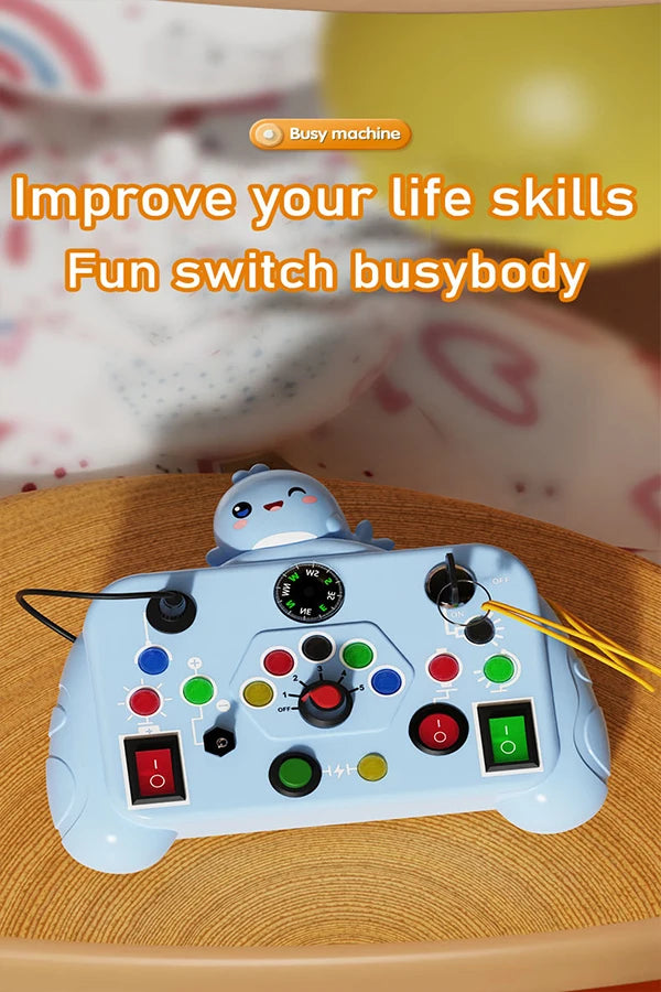 Montessori Busy Board Toy with Light Switch Control, Fine Motor Skill Educational STEM Game, Perfect Travel & Gift for Toddlers