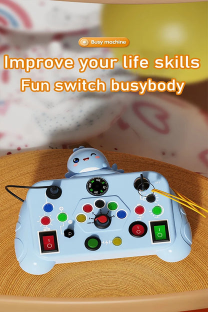 Montessori Busy Board Toy with Light Switch Control, Fine Motor Skill Educational STEM Game, Perfect Travel & Gift for Toddlers