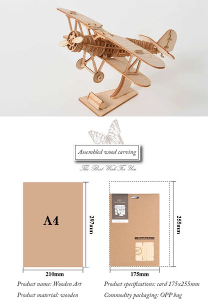 DIY 3D Wooden Puzzle for Assembly Puzzle Laser Cutting Sailing Ship Biplane Steam Locomotive Train Toy DIY Kit for