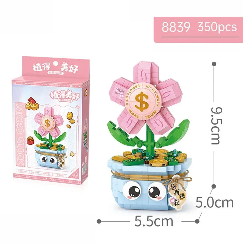 Mini Potted Succulent Flower Building Blocks DIY Cute Bouquet Model Ornaments Adult Children Assembly Toy Boys Girls Gift