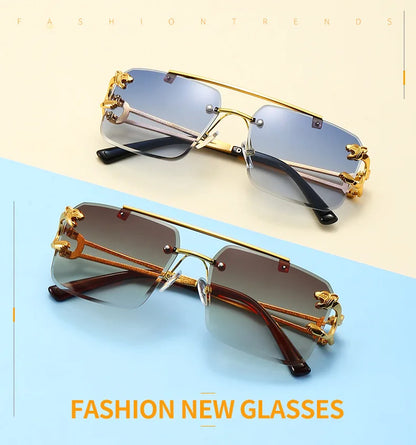 KAMMPT Vintage Rimless Sunglasses – UV400 Gradient Square Shades for Men & Women