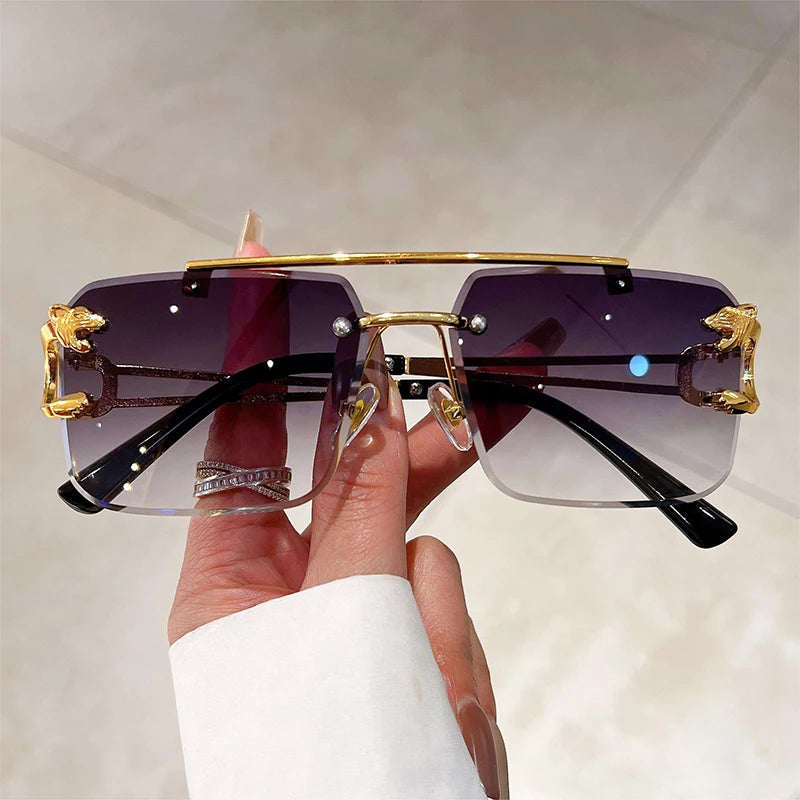 KAMMPT Vintage Rimless Sunglasses – UV400 Gradient Square Shades for Men & Women