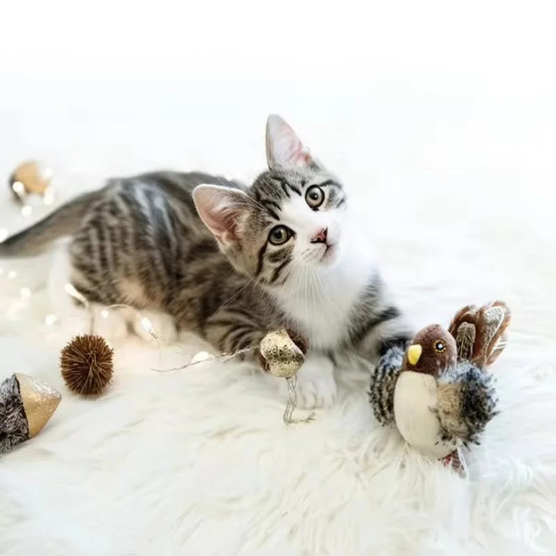 Interactive Cat Toys Flying Bird Cat Toy Flapping Wings Sparrow Catnip Toys Simulated Chirping Bird Plush Toy Pet Cat Toy