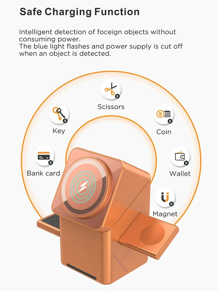 2025 Desktop Portable  Qi2 Phone Wireless Fast Charging Stand Magnetic Foldable 3 in 1 Cube Wireless Charger Dock