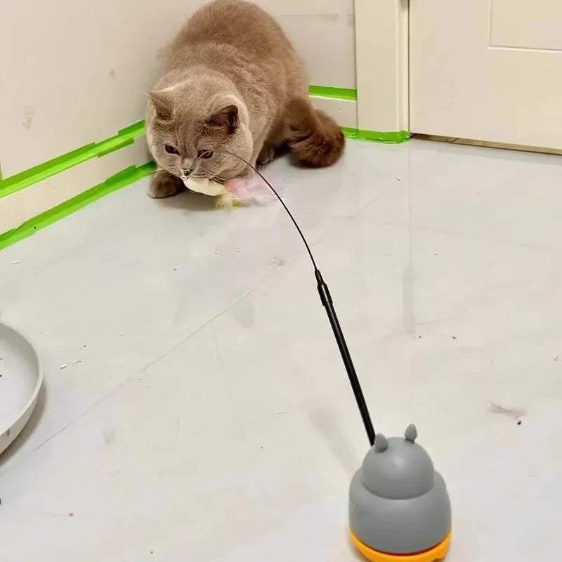 Rotating Feather Cat Wand Toy | Interactive Teaser Stick for Kittens