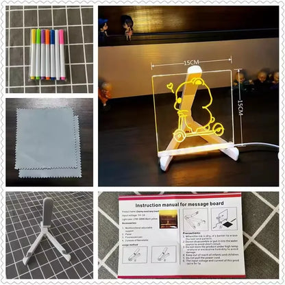LED Drawing Board Acrylic Message Board Erasable USB Drawing Board Birthday Gift Advertising for Creative Activities with Stand
