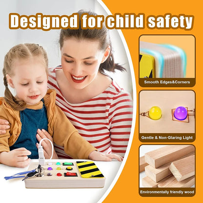 Baby Montessori Busy Board LED Light Switches Control Board Sensory Toys Wooden Busy Board Children Games Kids Puzzle Toys Gifts