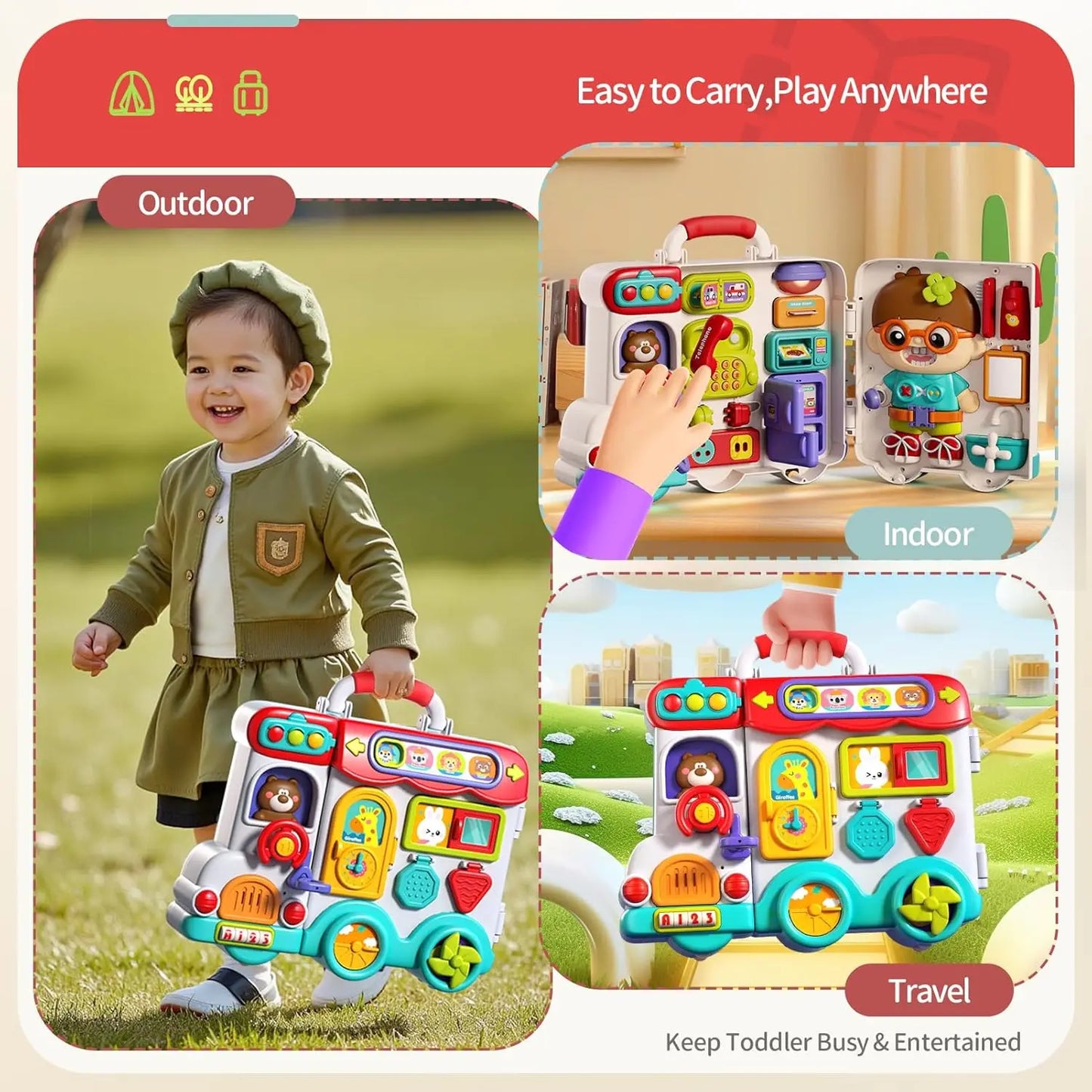 Montessori Busy Board with Switches Sensory Toys for Toddlers to Learn Life Skills