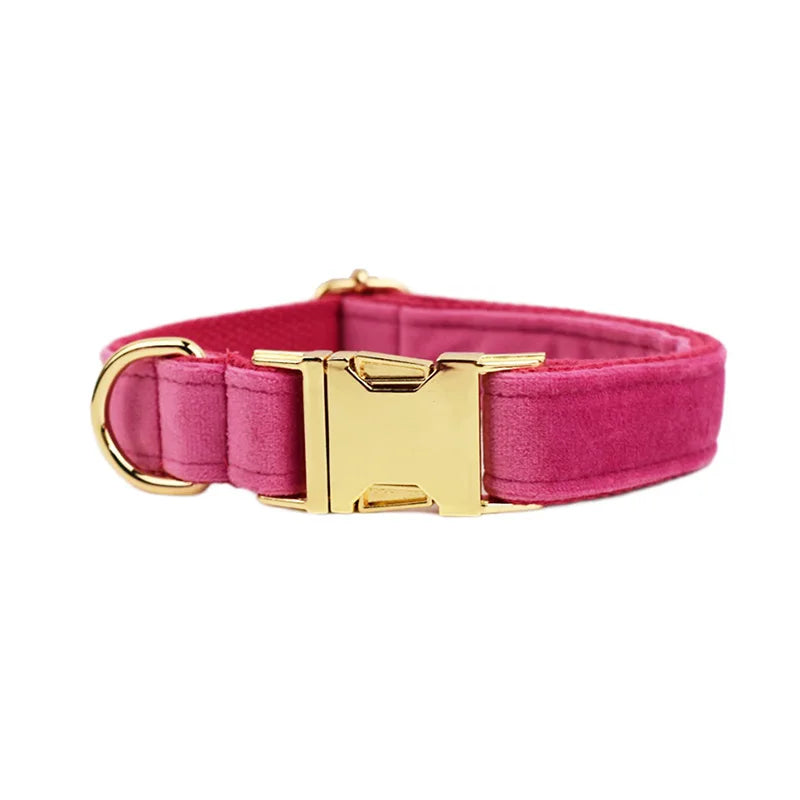 Personalised Velvet Dog Collar – Custom Engraved Name & ID Tag | Adjustable XS–XL