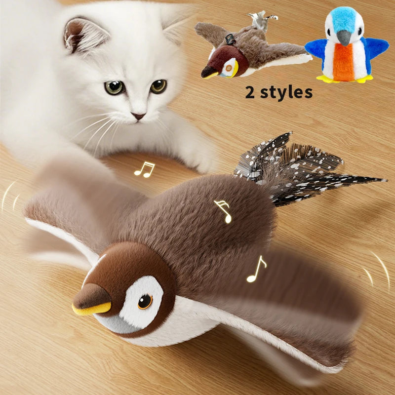 Touch Activated Toy Pet Hot Simulated Vocalize Plush Bird Cat Toy Interactive Dog Rechargeable Chirping Flapping Bird(no Flying)