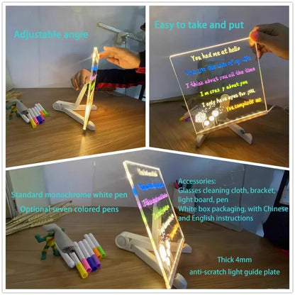 LED Drawing Board Acrylic Message Board Erasable USB Drawing Board Birthday Gift Advertising for Creative Activities with Stand