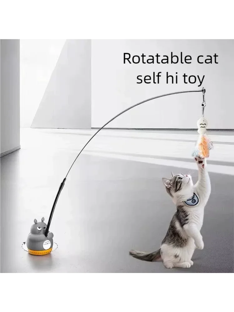 Rotating Feather Cat Wand Toy | Interactive Teaser Stick for Kittens
