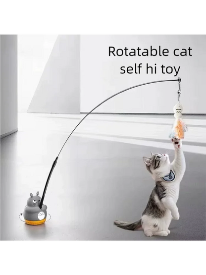 Rotating Feather Cat Wand Toy | Interactive Teaser Stick for Kittens
