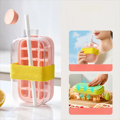 Ice Cube Bottle with Straw – Press & Release Ice Maker