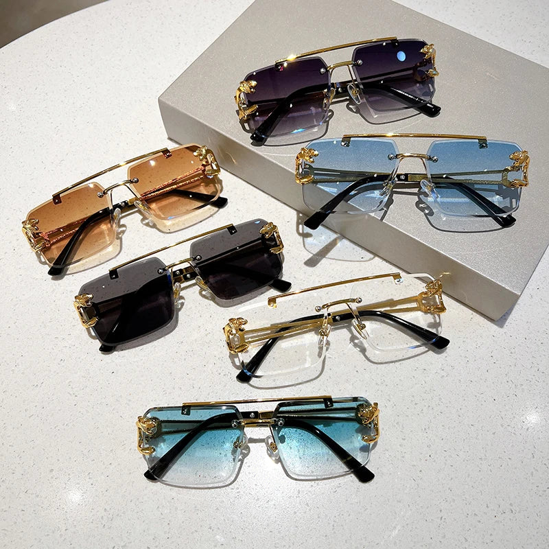 KAMMPT Vintage Rimless Sunglasses – UV400 Gradient Square Shades for Men & Women