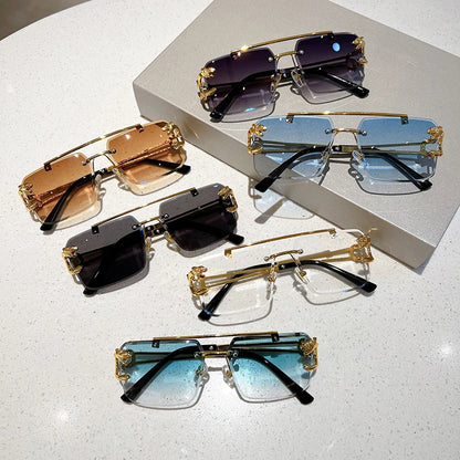 KAMMPT Vintage Rimless Sunglasses – UV400 Gradient Square Shades for Men & Women