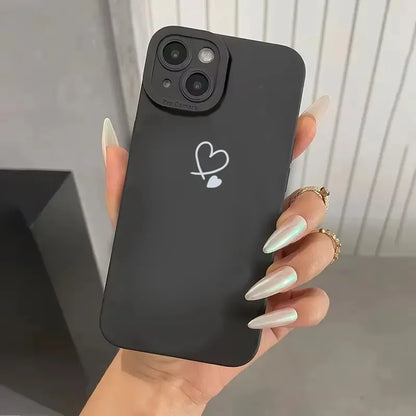Black Love Heart Phone Case For iPhone 17 16E 16 15 14 11 Pro Max Air 12 13 XS XR X 8 7 Plus SE2 Shockproof Soft Silicone Cover