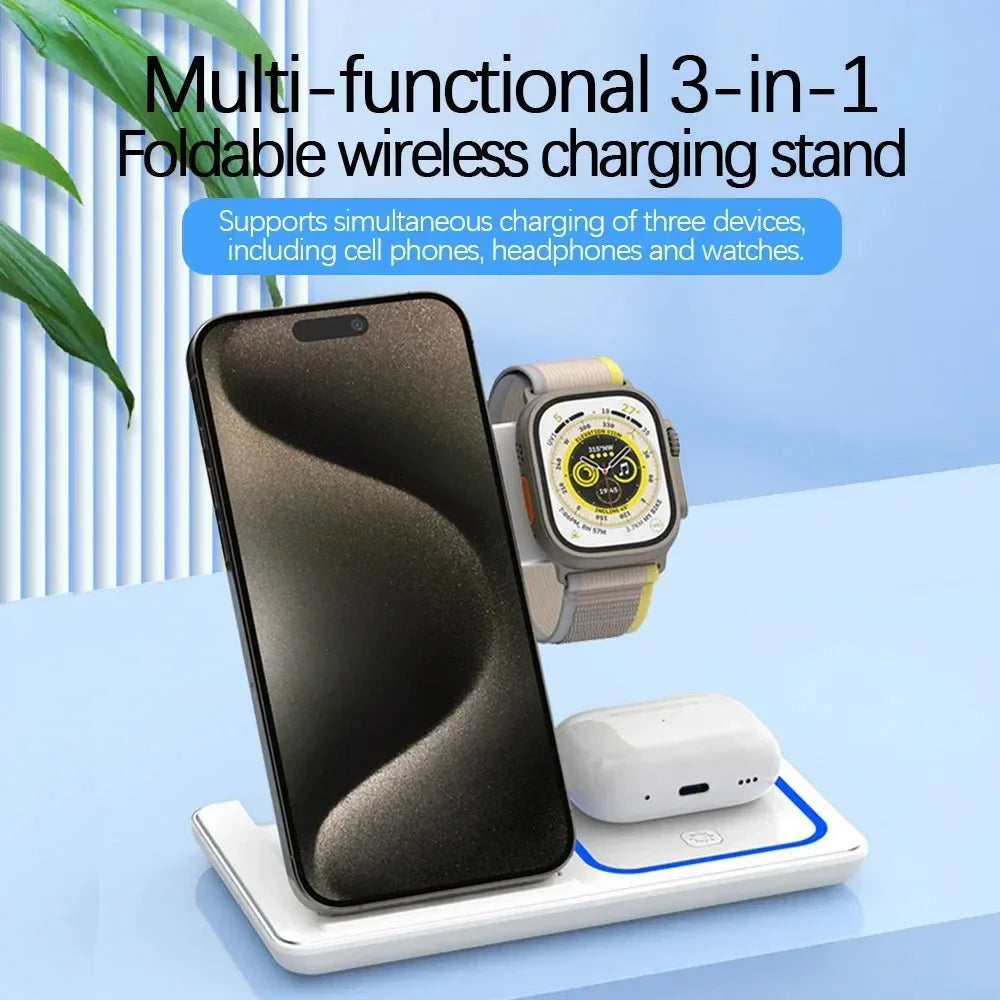 3-in-1 Wireless Charger Stand – 30W Fast Charging for iPhone, Apple Watch & AirPods