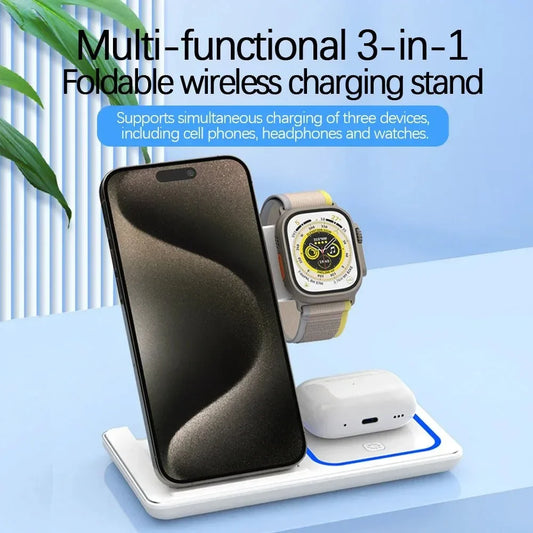 3-in-1 Wireless Charger Stand – 30W Fast Charging for iPhone, Apple Watch & AirPods