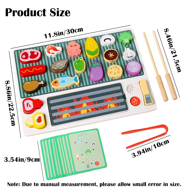 Wooden BBQ Grill Toy Set, Montessori Cooking Experience, Barbecue Simulation Food, Wooden Play House Toys, Gift for Kids