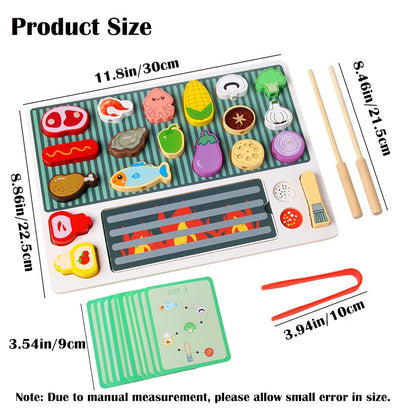 Wooden BBQ Grill Toy Set, Montessori Cooking Experience, Barbecue Simulation Food, Wooden Play House Toys, Gift for Kids